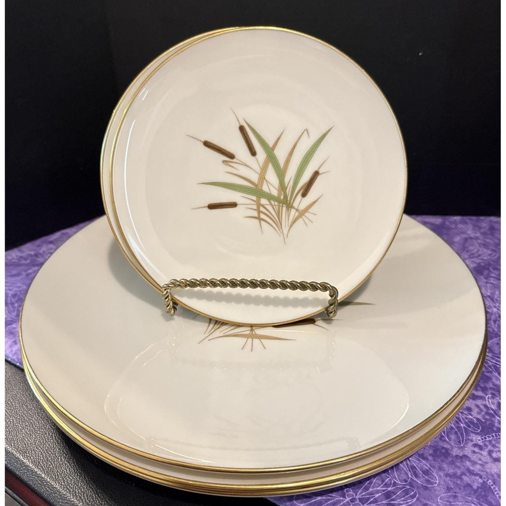 Lenox Cattail W-341 3 Dinner Plates 2 Bread Butter Porcelain Gold Trim USA